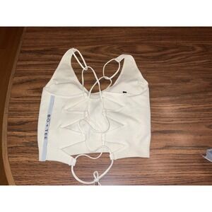Bo+Tee Ribbed Knit Crop Top White Lace Up Back Sleeveless‎ Activewear XL